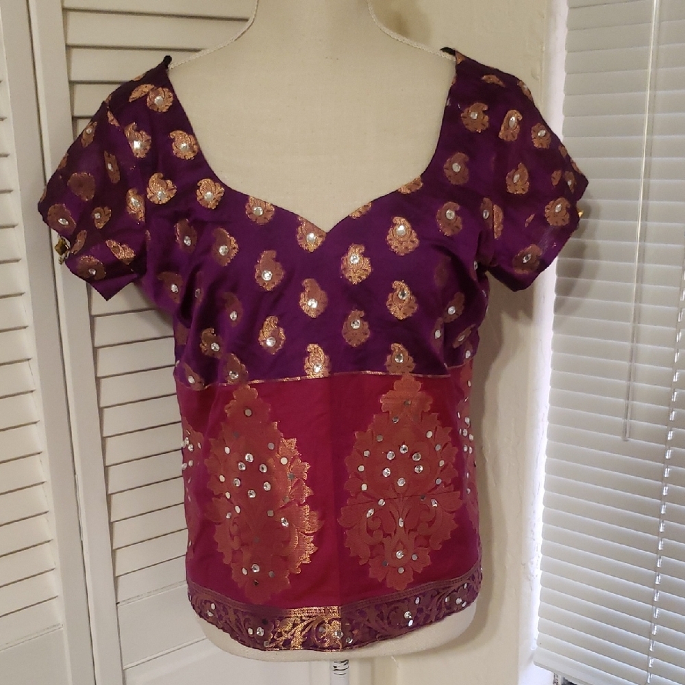 Vibrant Purple and Red Women's Saree Blouse